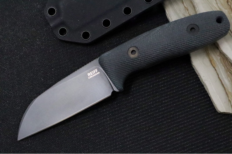 Reiff Knives Circadian Fixed Blade - Black Canvas Micarta Handle / CPM-Magnacut Steel / Black DLC Finished Sheepsfoot Blade / Black Kydex Sheath