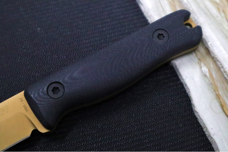 Reiff Knives F3 Fixed Blade Sprint Run - Black G-10 Handle / CPM-Magnacut Blade / FDE PVD Finished Drop Point / Black Kydex Sheath