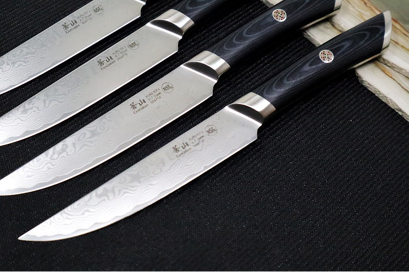 Cangshan Cutlery KURO Series 4pc Steak Knife Set - Forged X-7 Damascus 504326 - Northwest Knives