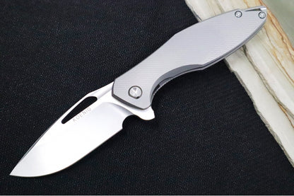 Koenig Mini Arius - Standard with Corda Patterned Handle - Stonewashed Blade with Polished Flats - Silver Spacer (Gen 1)