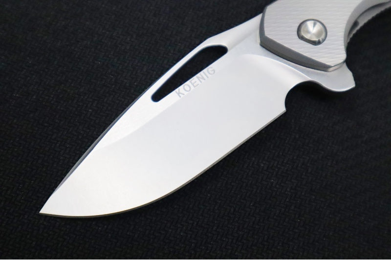 Koenig Mini Arius - Standard with Corda Patterned Handle - Stonewashed Blade with Polished Flats - Silver Spacer (Gen 1)