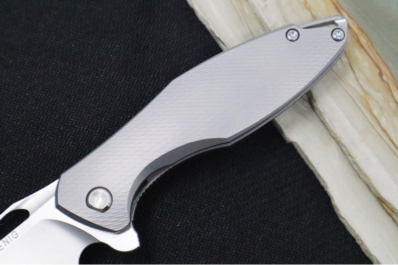 Koenig Mini Arius - Standard with Corda Patterned Handle - Stonewashed Blade with Polished Flats - Silver Spacer (Gen 1)