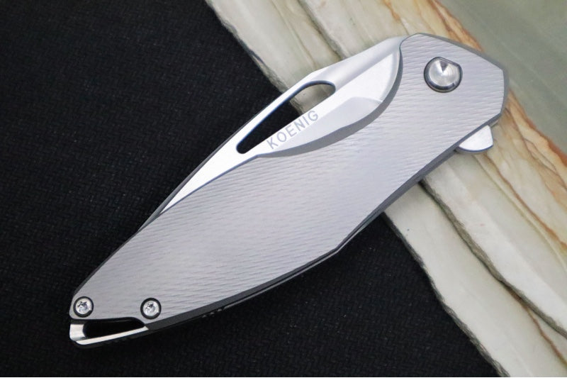 Koenig Mini Arius - Standard with Corda Patterned Handle - Stonewashed Blade with Polished Flats - Silver Spacer (Gen 1)