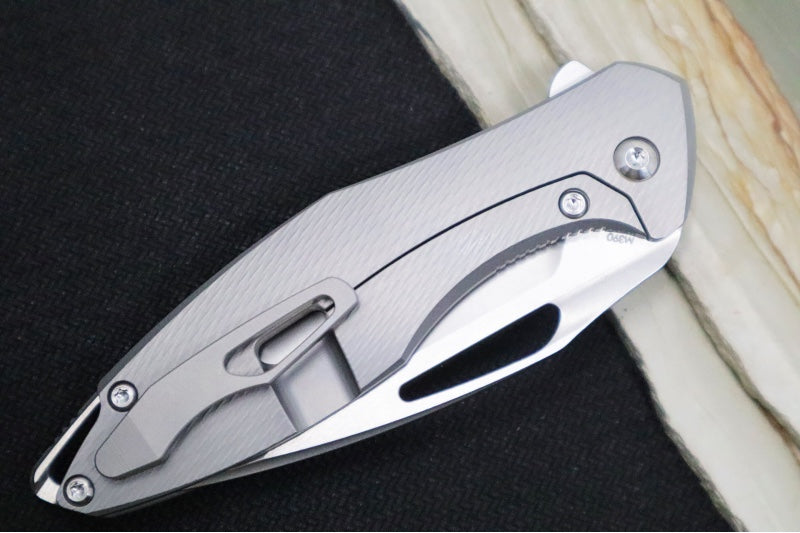 Koenig Mini Arius - Standard with Corda Patterned Handle - Stonewashed Blade with Polished Flats - Silver Spacer (Gen 1)