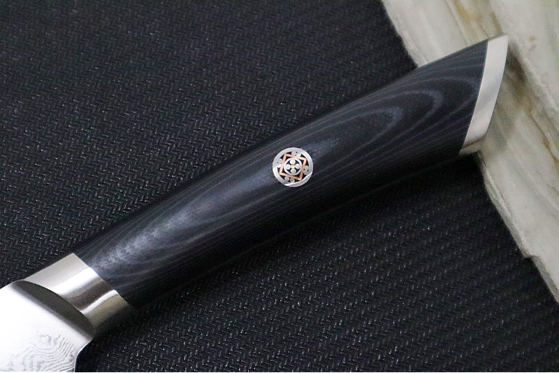 Cangshan Cutlery KURO Series 5" Serrated Utility Knife - Forged X-7 Damascus - Ashwood Magnetic Sheath 504289