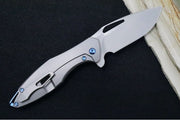 Koenig Mini Arius - Standard with Corda Patterned Handle - Stonewashed Blade with Polished Flats - Blue Spacer & Hardware (Gen 1) - Northwest Knives