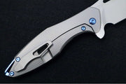 Koenig Mini Arius - Standard with Corda Patterned Handle - Stonewashed Blade with Polished Flats - Blue Spacer & Hardware (Gen 1) - Northwest Knives