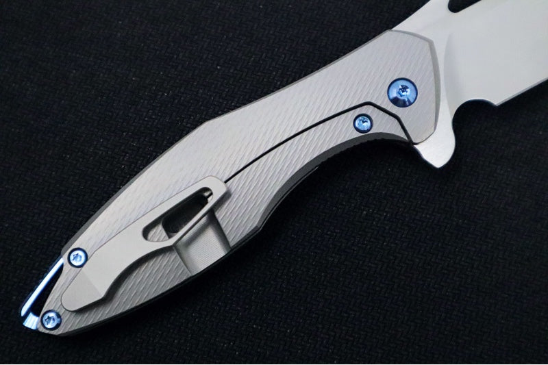 Koenig Mini Arius - Standard with Corda Patterned Handle - Stonewashed Blade with Polished Flats - Blue Spacer & Hardware (Gen 1) - Northwest Knives