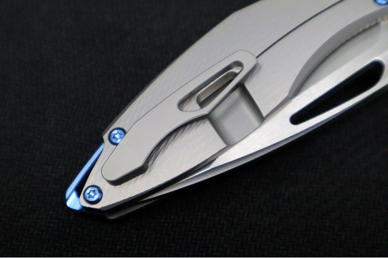 Koenig Mini Arius - Standard with Corda Patterned Handle - Stonewashed Blade with Polished Flats - Blue Spacer & Hardware (Gen 1) - Northwest Knives