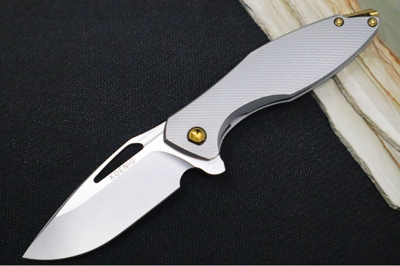 Koenig Mini Arius - Standard with Corda Patterned Handle - Stonewashed Blade with Polished Flats - Bronze Spacer & Hardware (Gen 1)