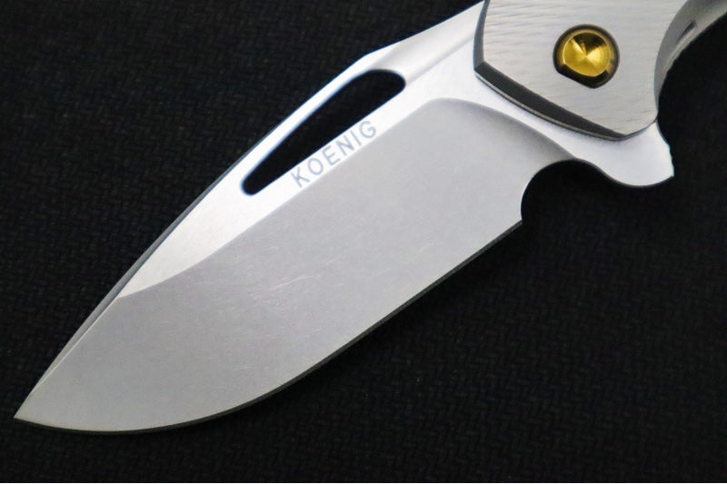 Koenig Mini Arius - Standard with Corda Patterned Handle - Stonewashed Blade with Polished Flats - Bronze Spacer & Hardware (Gen 1)