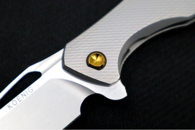 Koenig Mini Arius - Standard with Corda Patterned Handle - Stonewashed Blade with Polished Flats - Bronze Spacer & Hardware (Gen 1)