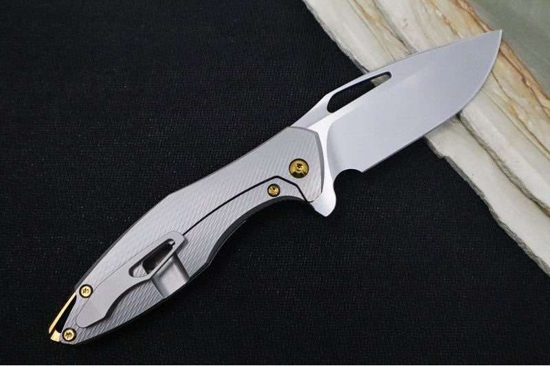 Koenig Mini Arius - Standard with Corda Patterned Handle - Stonewashed Blade with Polished Flats - Bronze Spacer & Hardware (Gen 1) - Northwest Knives