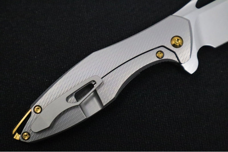Koenig Mini Arius - Standard with Corda Patterned Handle - Stonewashed Blade with Polished Flats - Bronze Spacer & Hardware (Gen 1)