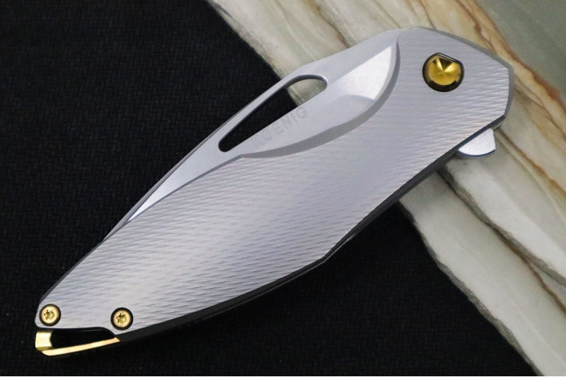 Koenig Mini Arius - Standard with Corda Patterned Handle - Stonewashed Blade with Polished Flats - Bronze Spacer & Hardware (Gen 1)