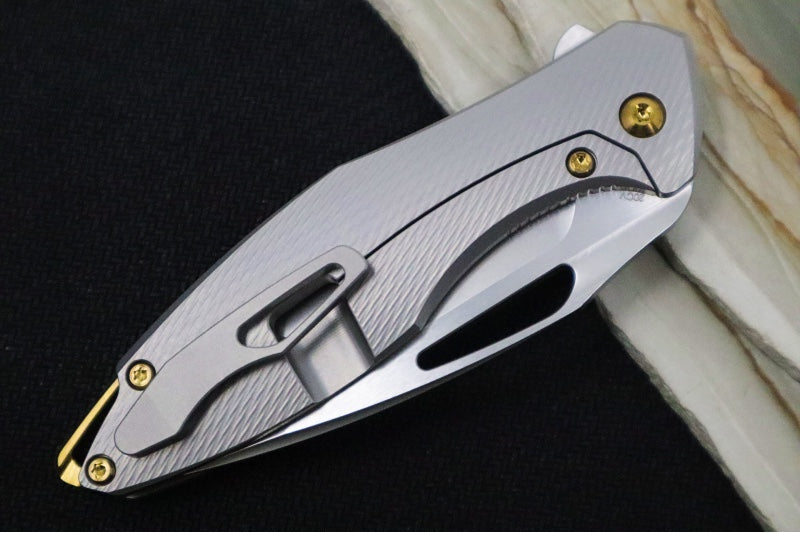 Koenig Mini Arius - Standard with Corda Patterned Handle - Stonewashed Blade with Polished Flats - Bronze Spacer & Hardware (Gen 1)