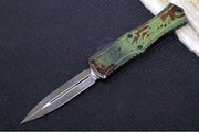 Microtech Mini Hera II Outbreak OTF - Dagger Blade / Dark Apolcoplyptic Finish / Outbreak Green Anodized Aluminum Handle with Blood Splatter / Deep Engraved Biohazard Symbol 1702M-1OBDS - Northwest Knives
