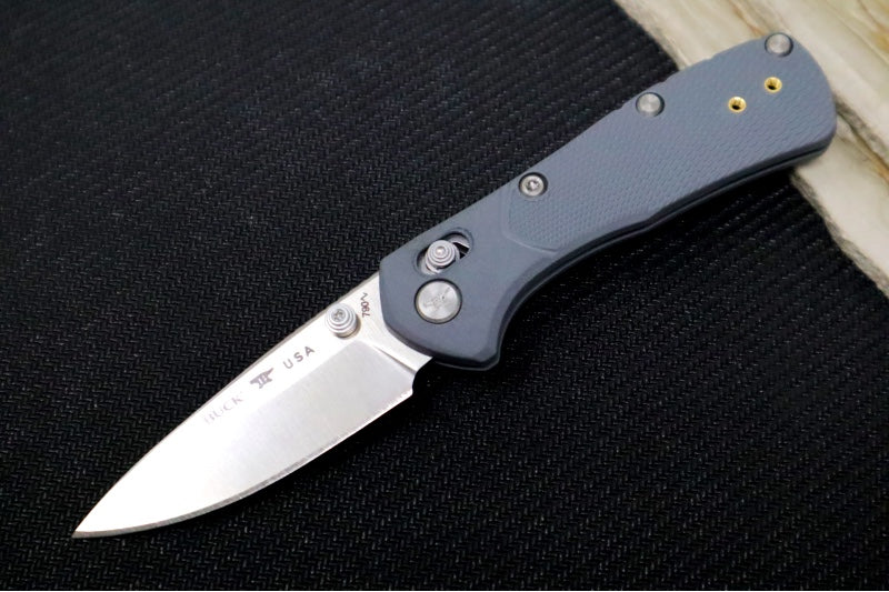 Buck 0790GYS1 Mini Range Pro Crossbar Folder- Drop Point Blade / 154CM Steel / Gray GFN Handles 0791GYS1