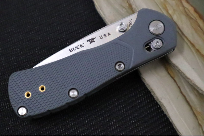 Buck 0790GYS1 Mini Range Pro Crossbar Folder- Drop Point Blade / 154CM Steel / Gray GFN Handles 0791GYS1