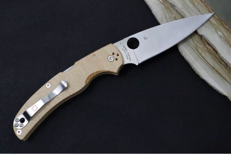 Spyderco Native Chief - Brown Canvas Micarta Handle / Satin Drop Point Blade / CPM-Cruwear Steel C244MPCW