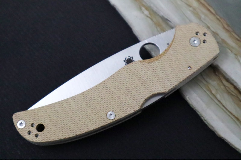 Spyderco Native Chief - Brown Canvas Micarta Handle / Satin Drop Point Blade / CPM-Cruwear Steel C244MPCW