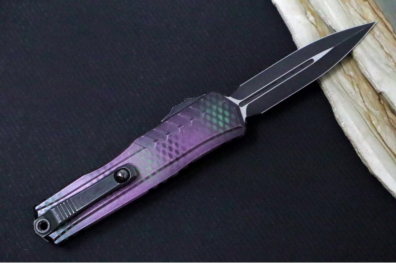 Microtech Cypher II OTF - Dagger Blade / Blackwash Finish / Purple X-51 Anodized Aluminum Handle 1242-1PUX51S