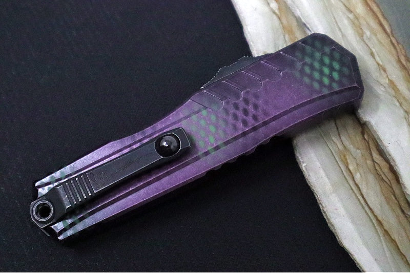 Microtech Cypher II OTF - Dagger Blade / Blackwash Finish / Purple X-51 Anodized Aluminum Handle 1242-1PUX51S