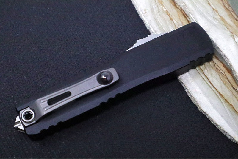 Microtech Ultratech ZBP (Zero Blade Play) OTF - Stonewash Finish / Dagger Blade / Black Anodized Aluminum Handle 1122-10