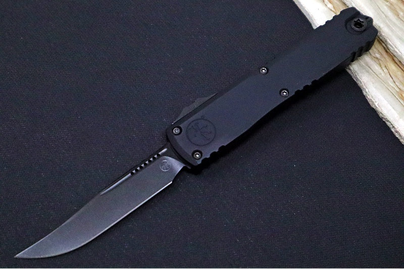 Microtech Ultratech ZBP (Zero Blade Play) OTF Signature Series - DLC Black Shadow Finish / Single Edge / Black Anodized Aluminum Handle 1121-1DLCTSH