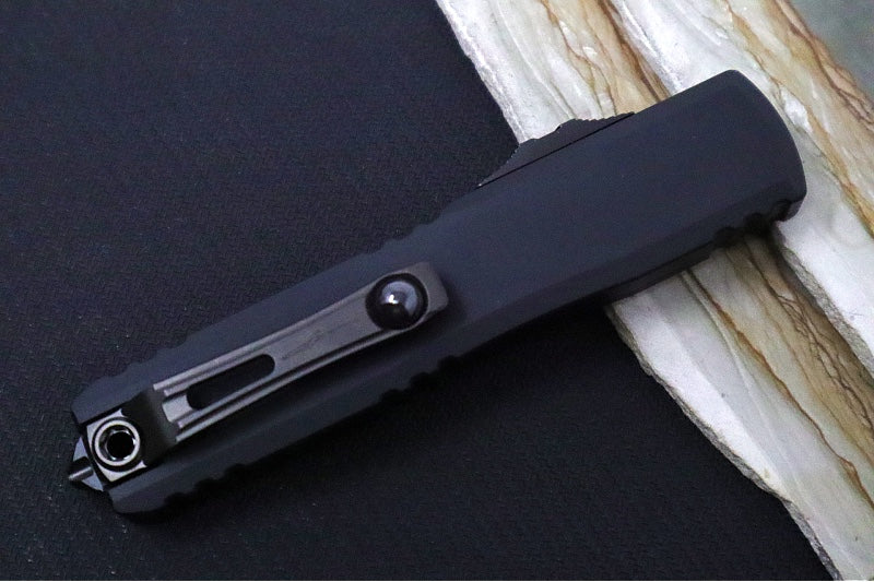 Microtech Ultratech ZBP (Zero Blade Play) OTF Signature Series - DLC Black Shadow Finish / Single Edge / Black Anodized Aluminum Handle 1121-1DLCTSH