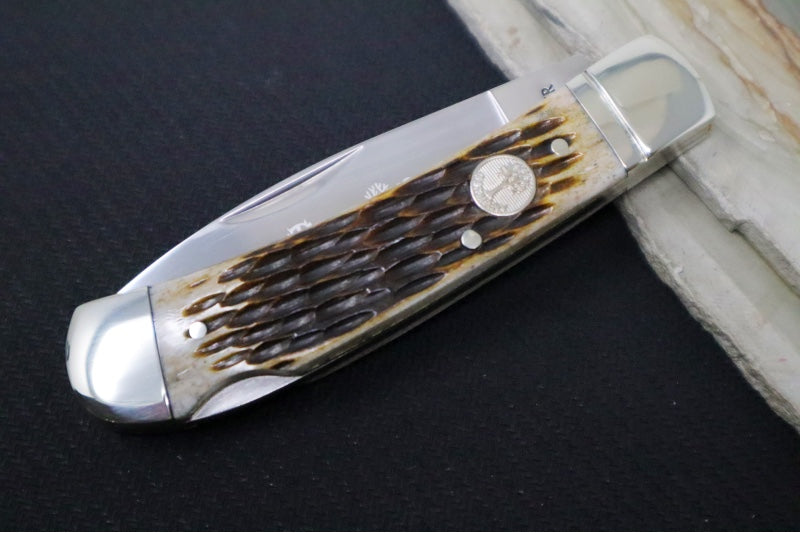 Boker Treebrand Traditional Lockback - Amber Jigged Bone Handle / D2 Steel / Satin Finish 110891