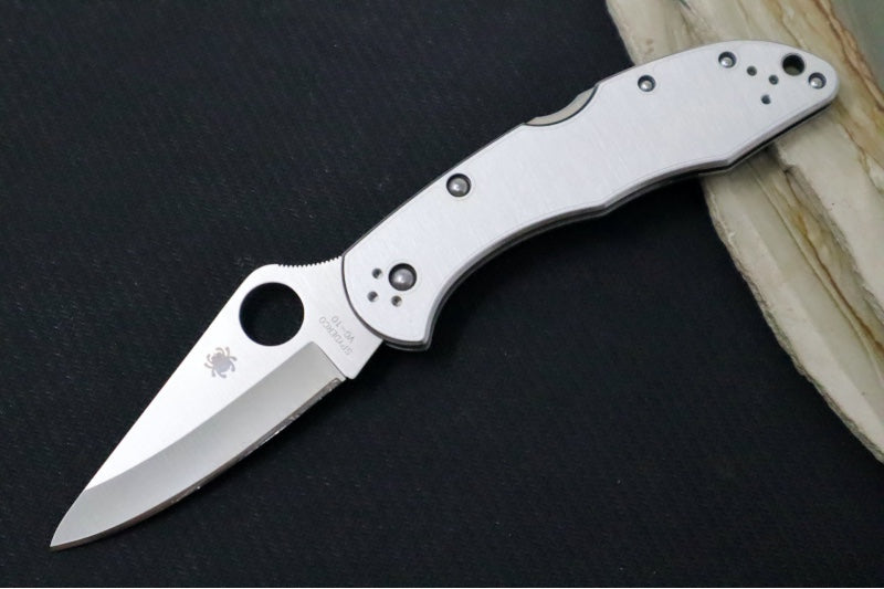 Spyderco Delica - Stainless Steel Handle / Satin Finish / Drop Point Blade / VG-10 Steel C11P - Northwest Knives