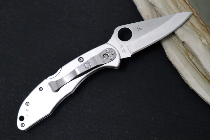 Spyderco Delica - Stainless Steel Handle / Satin Finish / Drop Point Blade / VG-10 Steel C11P - Northwest Knives
