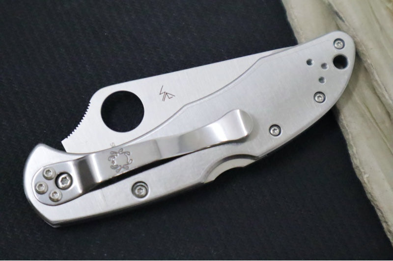 Spyderco Delica - Stainless Steel Handle / Satin Finish / Drop Point Blade / VG-10 Steel C11P - Northwest Knives