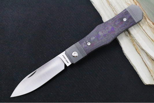 Jack Wolf Knives Vampire Jack Slip Joint - Fat Carbon Purple Haze Inlay / Bead Blasted Titanium Bolsters / CPM-S90V Steel