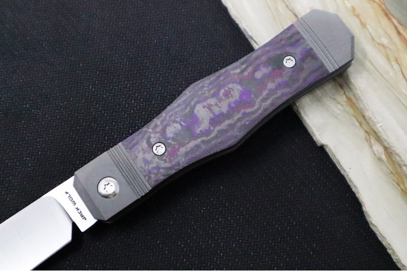 Jack Wolf Knives Vampire Jack Slip Joint - Fat Carbon Purple Haze Inlay / Bead Blasted Titanium Bolsters / CPM-S90V Steel
