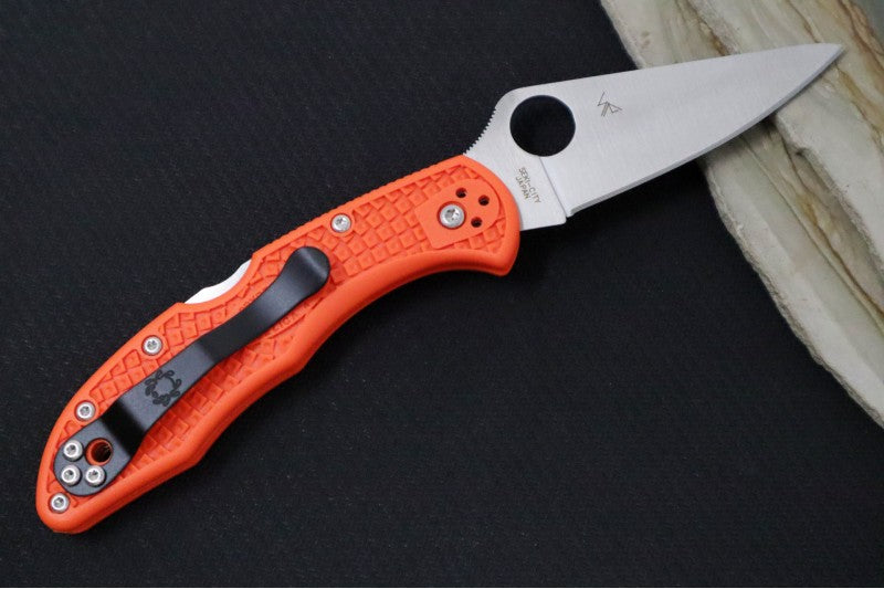 Spyderco Delica - Flat Ground Orange Handle / Satin Blade - C11FPOR