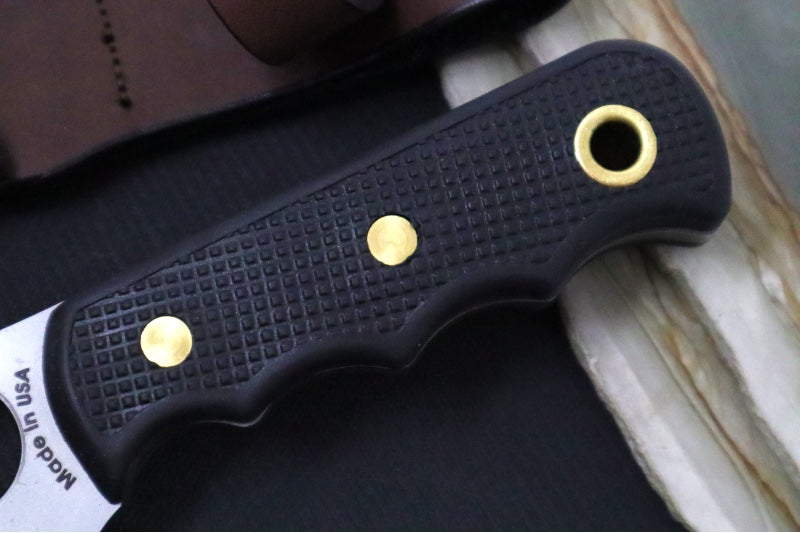 Knives of Alaska Brown Bear Fixed Blade - Black Surgrip Handle / D2 Tool Steel / Rounded Cleaver Blade / Brown Leather Sheath 00001FG