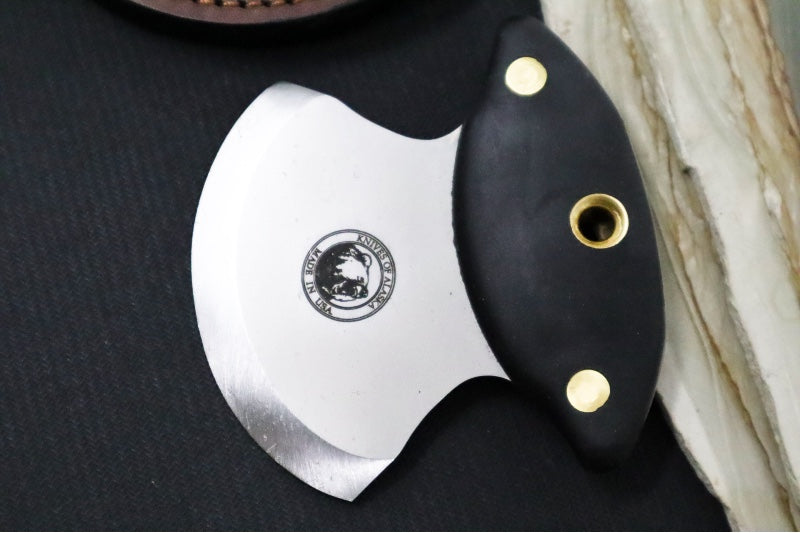 Knives of Alaska Magnum ULU - Black Surgrip Handle / D2 Tool Steel / Clip Point Blade / Brown Leather Sheath 00122FG