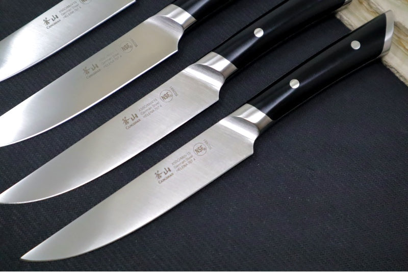 Cangshan Cutlery Helena Series 4pc Steak Knife Set - Forged German X50CrMoV15 Steel - Black Polymer Handle 503176 - Northwest Knives