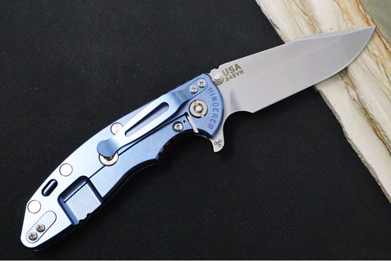 Rick Hinderer Knives XM-18 - 3.5" - Harpoon Spanto / Blue Stonewashed Finish / Red G-10 - Northwest Knives