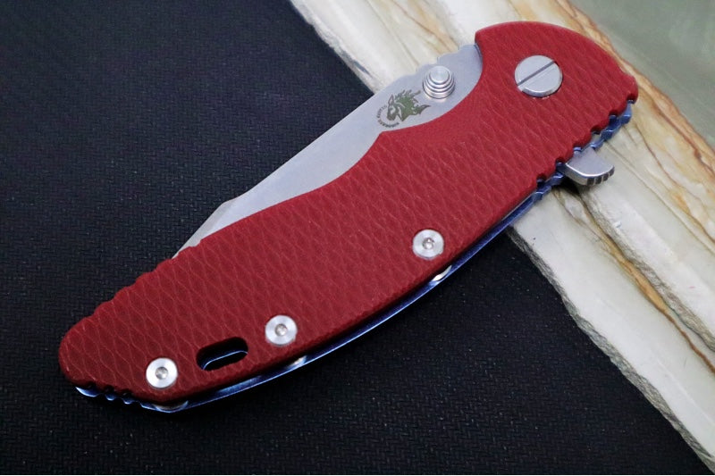 Rick Hinderer Knives XM-18 - 3.5" - Harpoon Spanto / Blue Stonewashed Finish / Red G-10