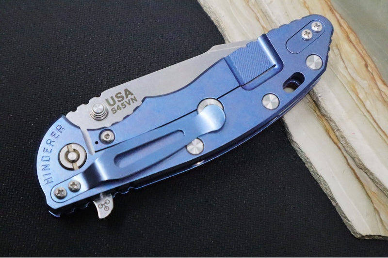 Rick Hinderer Knives XM-18 - 3.5" - Harpoon Spanto / Blue Stonewashed Finish / Red G-10