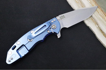 Rick Hinderer Knives XM-18 - 3.5" - Harpoon Spanto / Blue Stonewashed Finish / Blue G-10