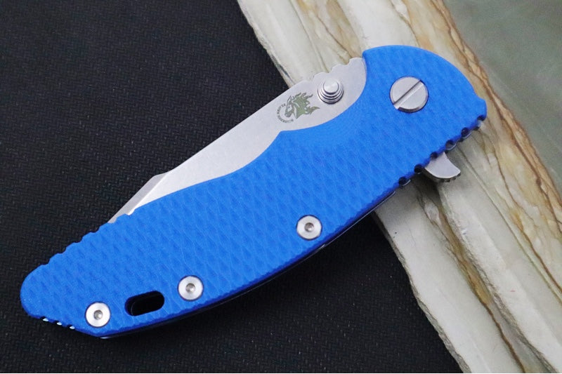 Rick Hinderer Knives XM-18 - 3.5" - Harpoon Spanto / Blue Stonewashed Finish / Blue G-10