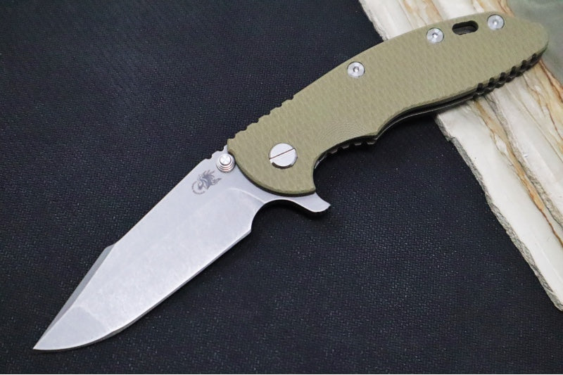 Rick Hinderer Knives XM-18 - 3.5" - Harpoon Spanto / Battle Bronze Finish / OD Green G-10