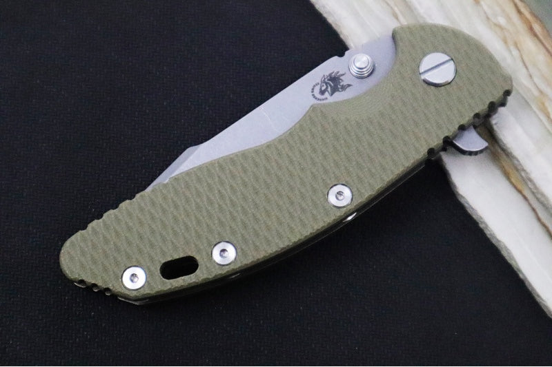 Rick Hinderer Knives XM-18 - 3.5" - Harpoon Spanto / Battle Bronze Finish / OD Green G-10