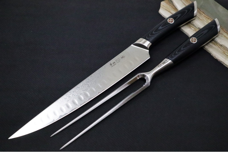 Cangshan Cutlery KURO Series 2pc Carving Set - Forged X-7 Damascus - Ashwood Magnetic Sheath 504302