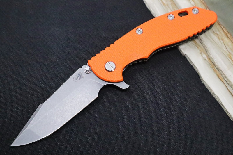 Rick Hinderer Knives XM-18 - 3.5" - Harpoon Spanto / Battle Bronze Finish / Orange G-10