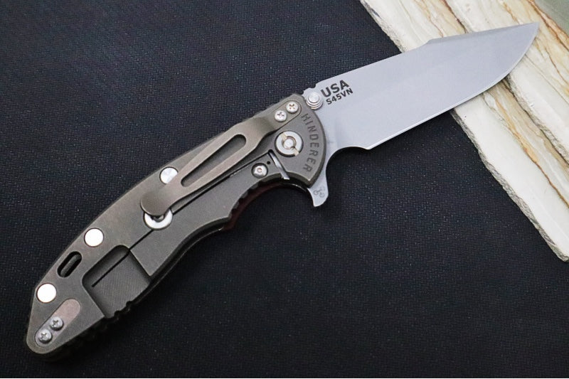 Rick Hinderer Knives XM-18 - 3.5" - Harpoon Spanto / Battle Bronze Finish / Red G-10